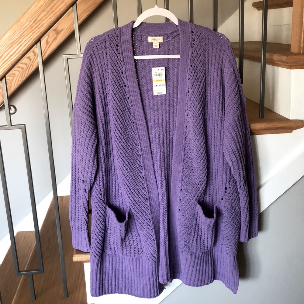 Style & Co. Purple Open-Front Knit Cardigan size Medium new without tags